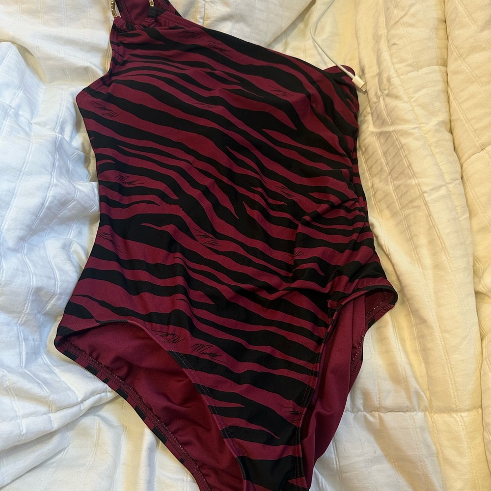 Stylish Black and Burgundy One-Piece Swimsuit